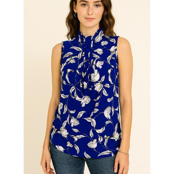 Karl Lagerfeld Paris blue & white keyhole back halter neckline with tie SZ XS - Picture 1 of 9